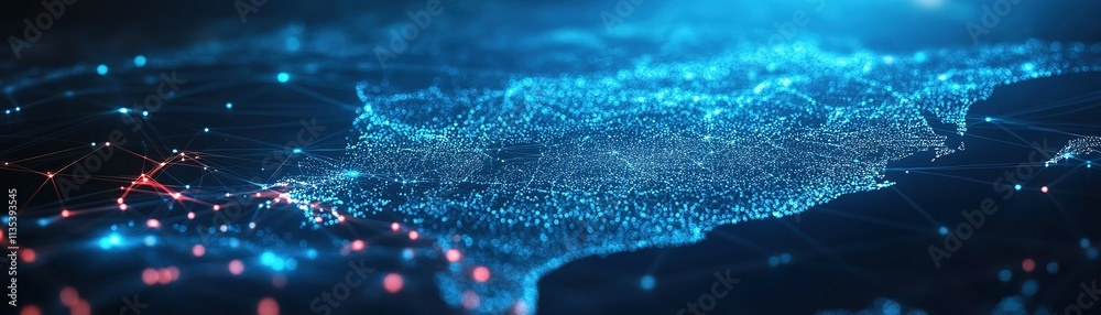 Dynamic digital map visualization of southeastern usa technology data analysis nighttime aerial view connectivity concept Dynamic digital map visualization of southeastern usa technology data analysis nighttime aerial view connectivity concept