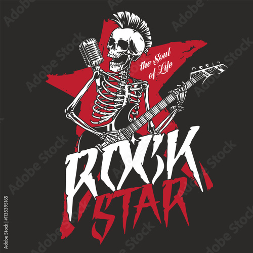 Skeleton rock star jamming with passion