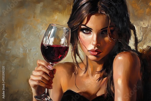 Beautiful young woman drinking red wine 