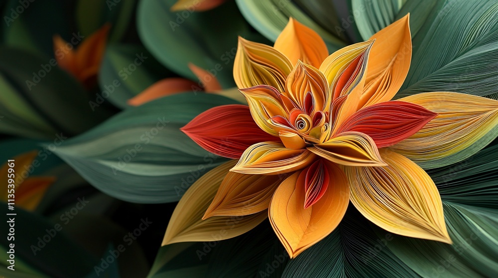 Obraz premium Intricate paper flower with layered petals in warm hues.