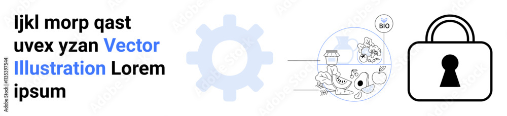 Gear icons, a lock, and a complex bioinformatics scene highlighting data security, biotechnology, and analytical processing. Ideal for cybersecurity, biotechnology, data analysis, research tech Gear icons, a lock, and a complex bioinformatics scene highlighting data security, biotechnology, and analytical processing. Ideal for cybersecurity, biotechnology, data analysis, research tech