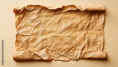 Ancient Scroll Sheet Collage In Brown Aged Paper Ure: Ideal For Backgrounds Or Mapping Purposes. Intended For Decorative Or Functional Use. photo