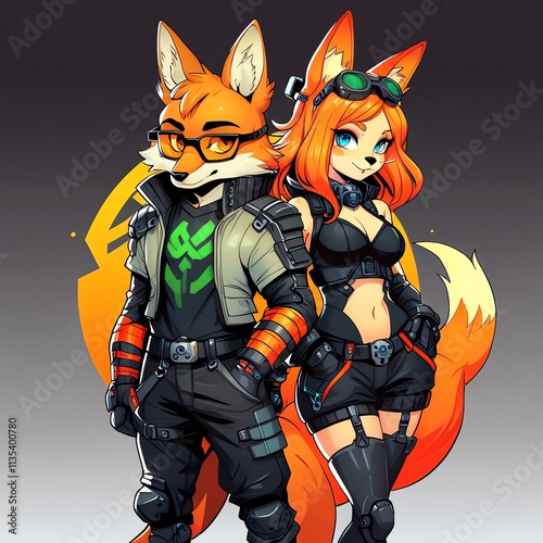 Cyberpunk Fox Duo: Futuristic Anime Style photo