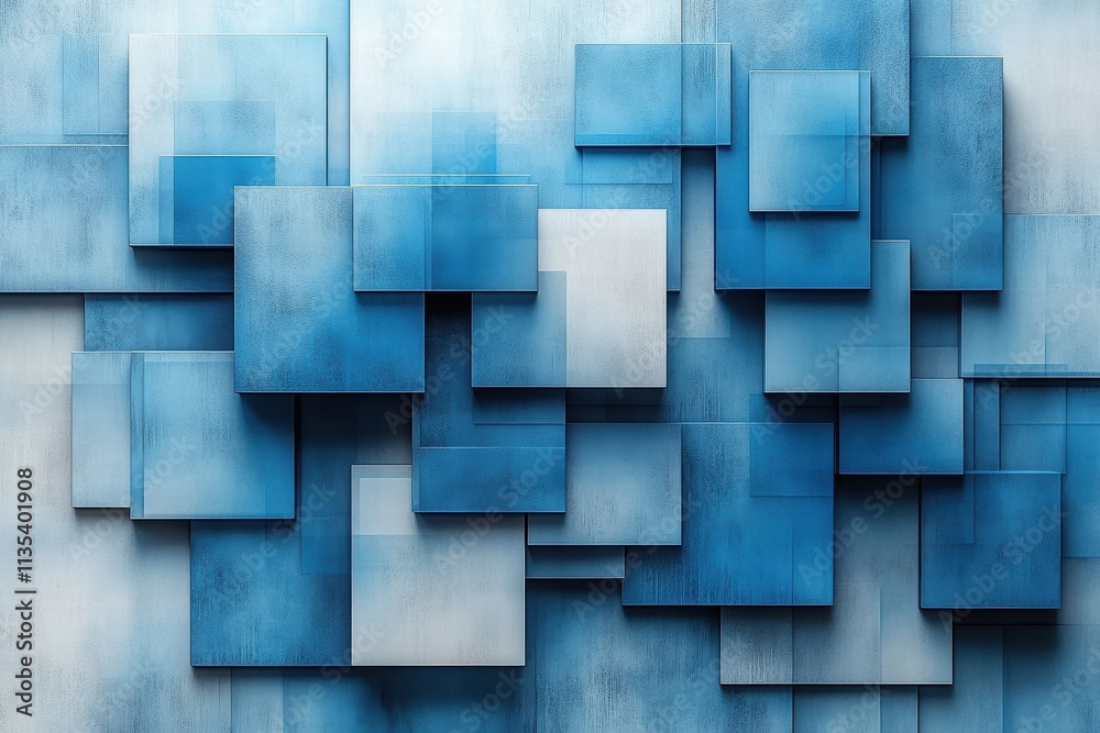 Geometric abstraction featuring shades of blue and white in a modern arrangement Geometric abstraction featuring shades of blue and white in a modern arrangement