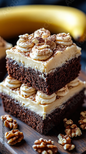 Wallpaper Mural Stack of brownies with a layer of cream and walnuts on top. The brownies are cut into squares and are piled on top of each other Torontodigital.ca