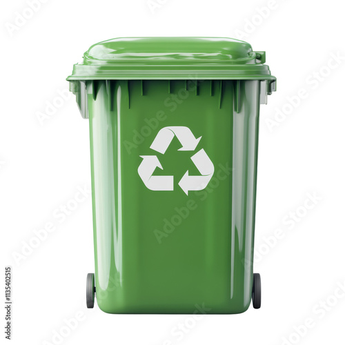 a green recycle bin 3d render icon isolated on transparent background cutout