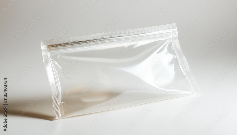 Clear Zipper Pouch On White Surface: Emphasizing Transparency For Product Packaging Or Storage Purposes. Ideal For Packaging And Storage. Clear Zipper Pouch On White Surface: Emphasizing Transparency For Product Packaging Or Storage Purposes. Ideal For Packaging And Storage.