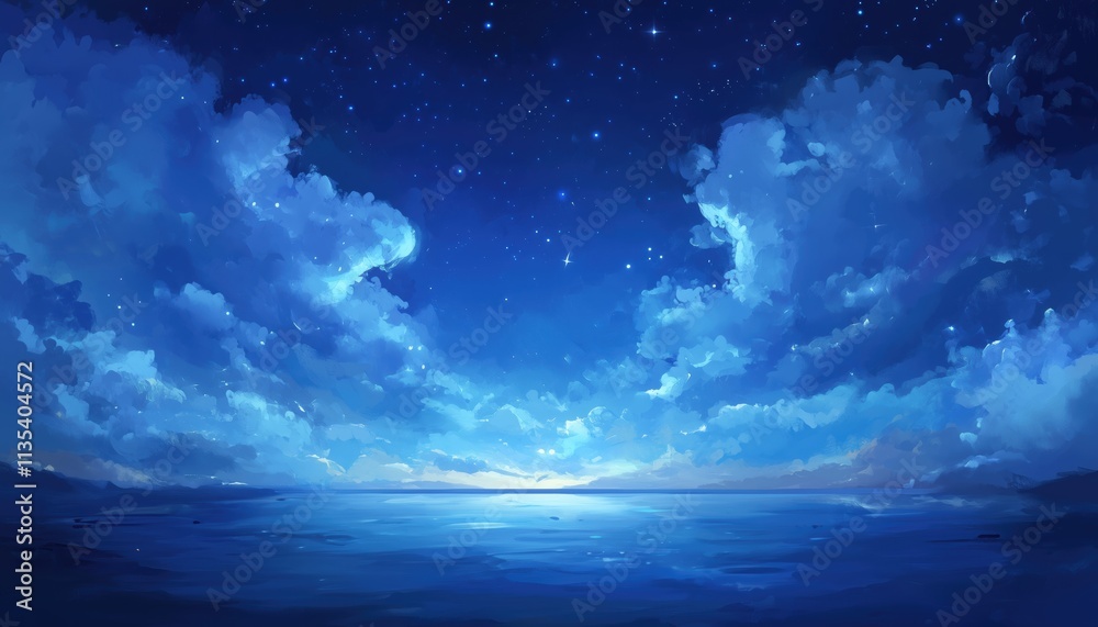 Soothing Sky With Vibrant Blue Background And Gentle Cloud Patterns, Ideal For Themes Of Relaxation And Serenity. Soothing Sky With Vibrant Blue Background And Gentle Cloud Patterns, Ideal For Themes Of Relaxation And Serenity.