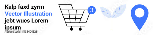 Free Download Shopping cart with notification bubble, blue leaf, and blue location pin. Ideal for e-commerce, eco-friendly products, navigation, business, technology, marketing. Landing page - GFXLoad