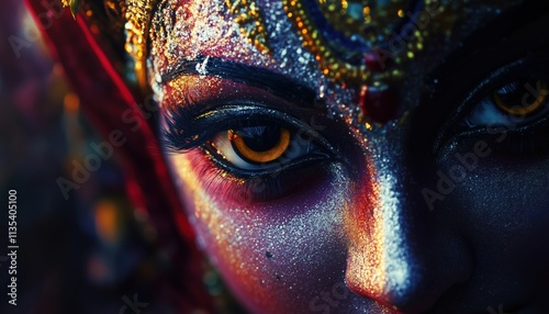 Happy Durga Puja:    Divine Face Of Indian Goddess Durga Shining Bright During Auspicious Subh Navratri Celebrations.