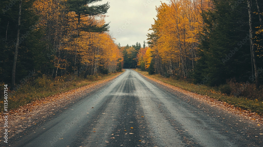 road in autumn forest road in autumn forest