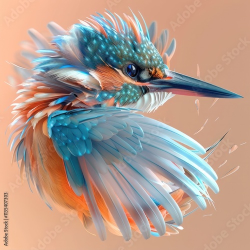 Closeup Image of Vibrant Colored Kingfisher Bird Perching and Catching Fish in Tropical Water Environment photo