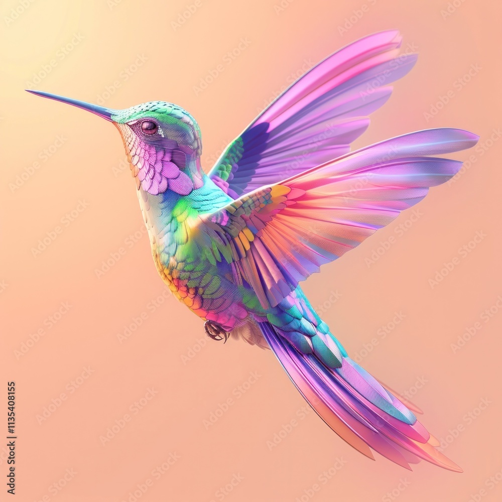 Obraz premium Vibrant Hummingbird in Flight with Colorful Iridescent Feathers and Wings Beautiful high speed bird with graceful delicate movements