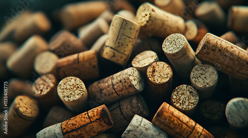 A collection of wine corks.