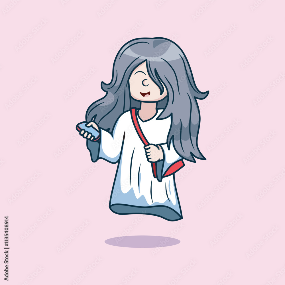Cute Indonesian Ghost Kuntilanak Cartoon Vector Icon Illustration. Cute Indonesian Ghost Kuntilanak Cartoon Vector Icon Illustration.