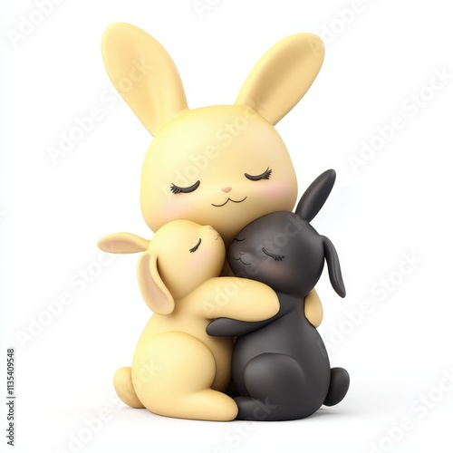 Minimalist cartoon bunnies embracing each othe