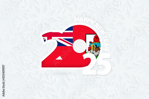 New Year 2025 for Bermuda on snowflake background.