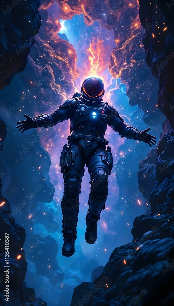 Astronaut in deep space. Science fiction art. 3D rendering Astronaut in deep space. Science fiction art. 3D rendering