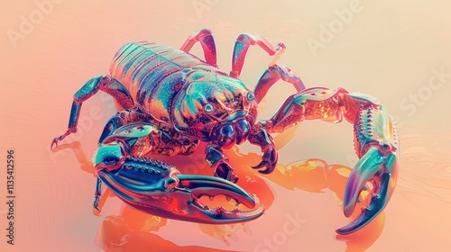 Vibrant Neon Crustacean in Surreal Digital Art Style  Macro shot of a colorful futuristic looking arthropod with a vibrant psychedelic appearance in a fantastical graphic photo