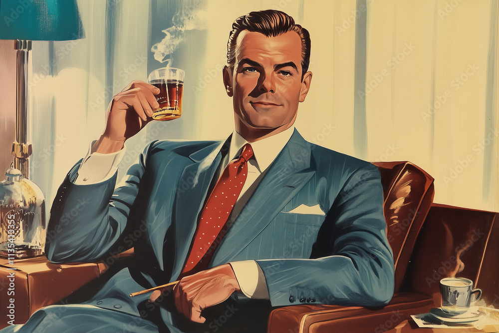 a 1950s advertising illustration of a man a 1950s advertising illustration of a man