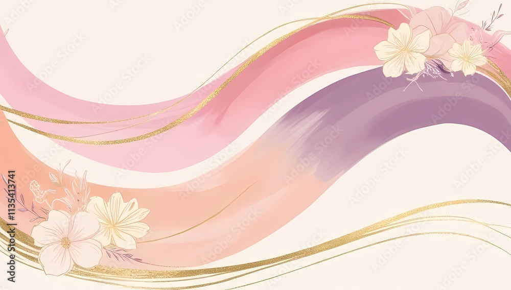 Soft Waves of Pink, Peach, and Lavender with Floral Accents and Golden Streaks for a Mother's Day Abstract Background Soft Waves of Pink, Peach, and Lavender with Floral Accents and Golden Streaks for a Mother's Day Abstract Background