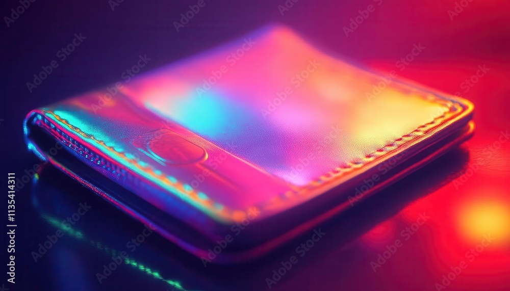Wallet with cash, vibrant lighting, sleek design, soft glow Wallet with cash, vibrant lighting, sleek design, soft glow