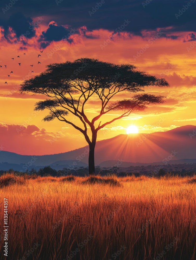 Fototapeta premium Beautiful landscape with tree in Africa background