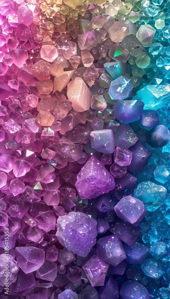 A stunning cave illuminated by vibrant crystals that shimmer like precious gemstones in the dark A stunning cave illuminated by vibrant crystals that shimmer like precious gemstones in the dark
