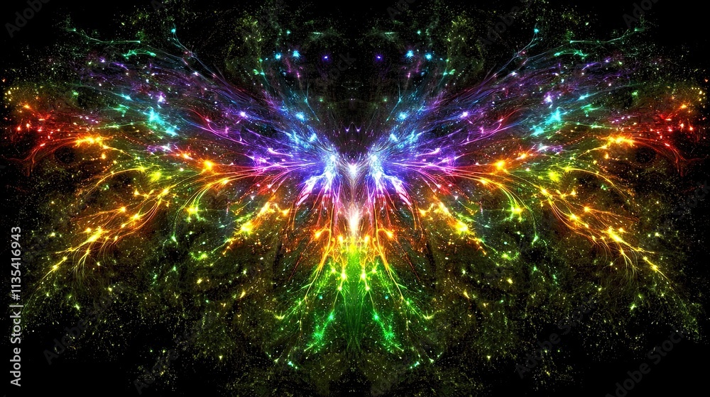 Fototapeta premium Colorful abstract butterfly design created with light effects against a dark background
