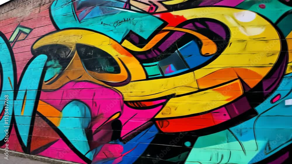 Vibrant graffiti adorns a wall, creating an abstract and dynamic background. Urban, Ai Generated.