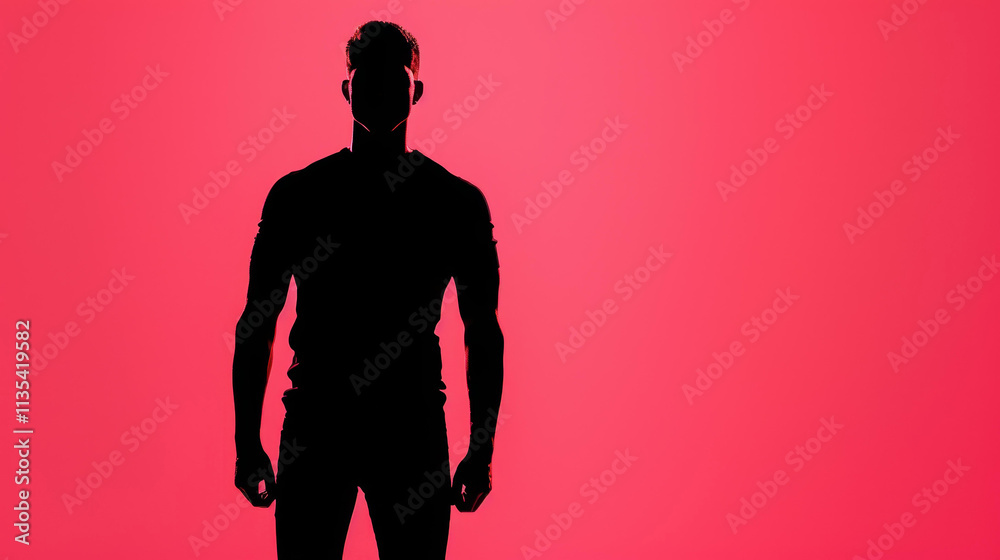 A shadowy figure stands in a calm pose, obscured and anonymous, blending with a soft pink backdrop. A shadowy figure stands in a calm pose, obscured and anonymous, blending with a soft pink backdrop.