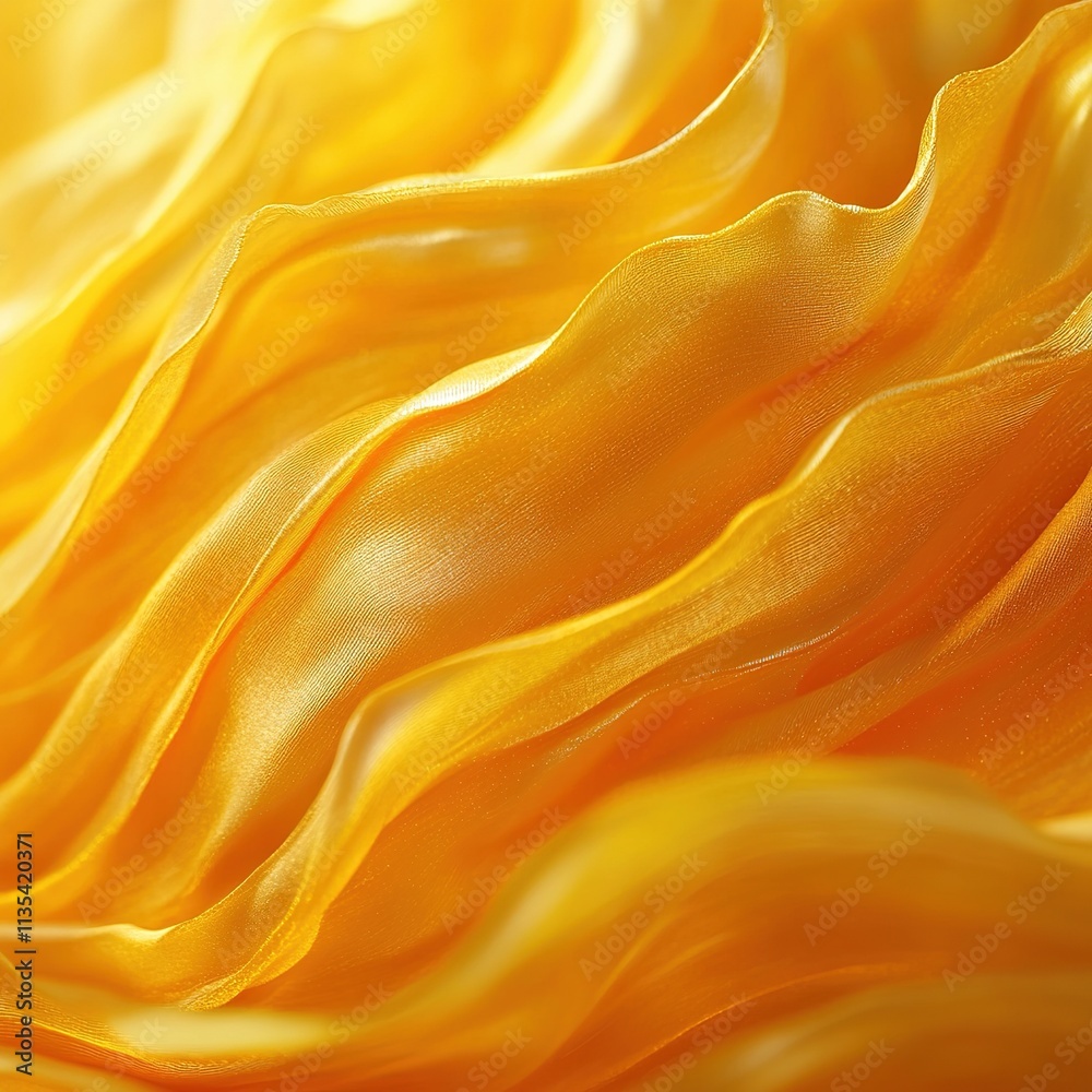 Flowing golden silk fabric studio textiles warm lighting close-up elegance and luxury concept