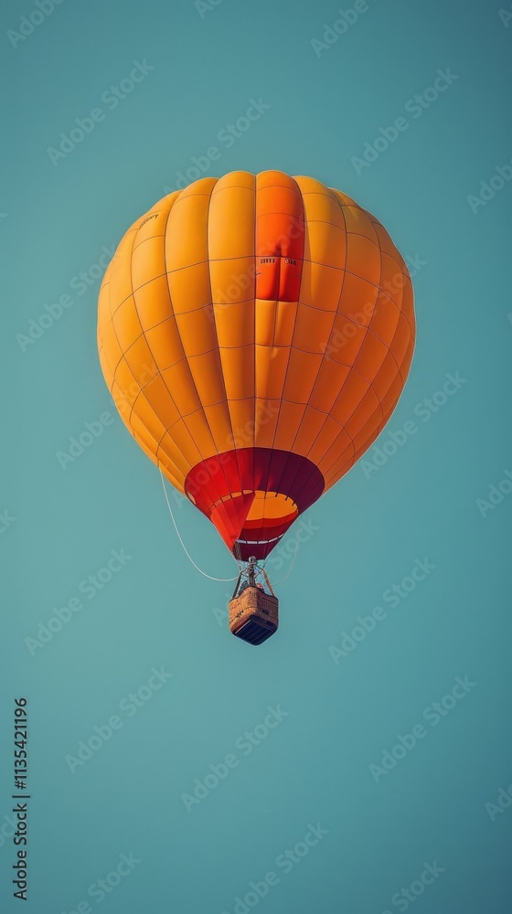 Fototapeta premium A vibrant orange hot air balloon floating against a clear blue sky.