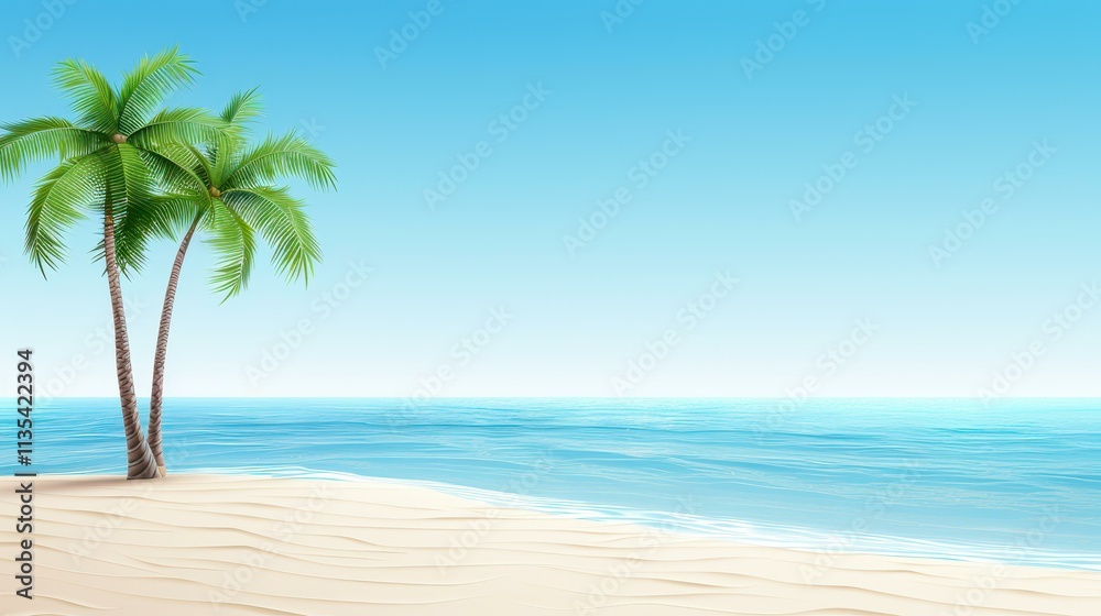 Escape to a beach paradise where palm trees sway and the blue sea meets the soft, sandy coast. Perfect summer getaway awaits Escape to a beach paradise where palm trees sway and the blue sea meets the soft, sandy coast. Perfect summer getaway awaits