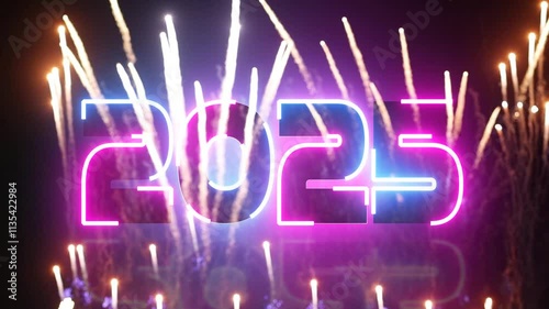 loop seamless of firework of year 2025 greeting during new year eve countdown celebration