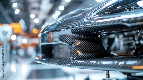 High performance composite material used in automotive engineering, showcasing sleek design and advanced technology