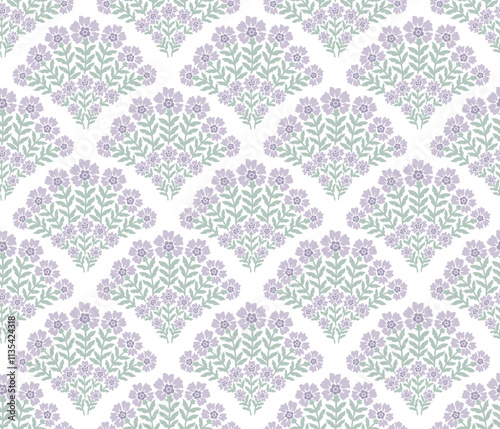 FLORAL SCALLOP PATTERN REPEAT VECTOR FILE, FLOWER DAMASK, BOHO FLORAL, BOHO FLORAL PATTERN, SEAMLESS FLOWER