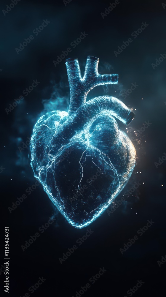 A glowing, electric heart symbolizing life and energy against a dark background. A glowing, electric heart symbolizing life and energy against a dark background.