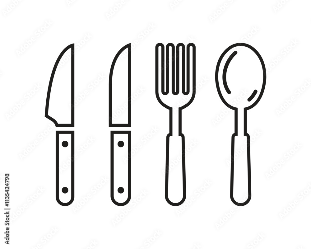 Vector Cultery Icons. Knife, Fork And Spoon Icons Outline Vector Cultery Icons. Knife, Fork And Spoon Icons Outline