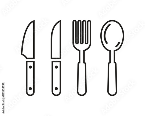 Vector Cultery Icons. Knife, Fork And Spoon Icons Outline