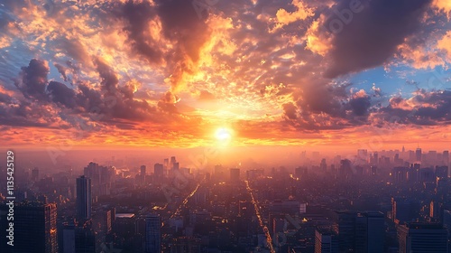 Sunrise over a city. Concept of hope, new beginnings, and urban life.