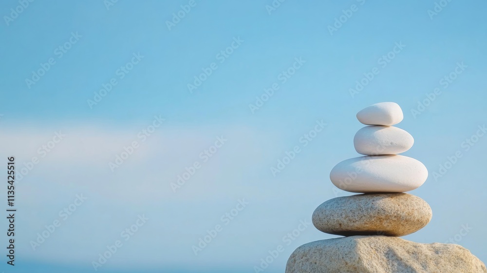 A serene World Mental Health Day scene with supportive messages and calming nature elements against a soothing blue sky background, macro shot, Minimalist style A serene World Mental Health Day scene with supportive messages and calming nature elements against a soothing blue sky background, macro shot, Minimalist style