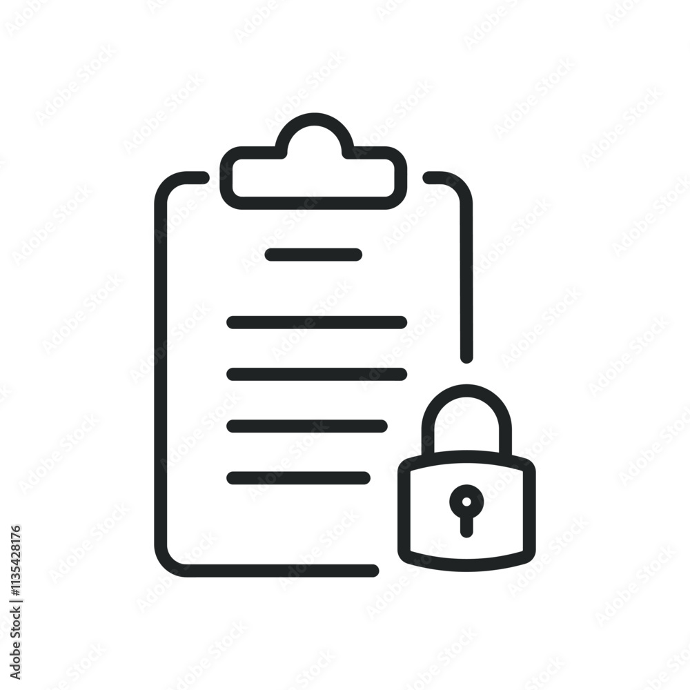 Clipboard, lock document thin line icons. Editable stroke and Perfect pixel on transparent background Clipboard, lock document thin line icons. Editable stroke and Perfect pixel on transparent background