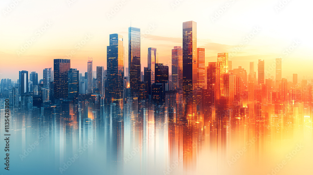 Fototapeta premium Cityscape at Sunset Modern Metropolis Skyline
