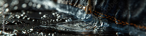 Water Droplets on Dark Fabric with Submerged Zipper