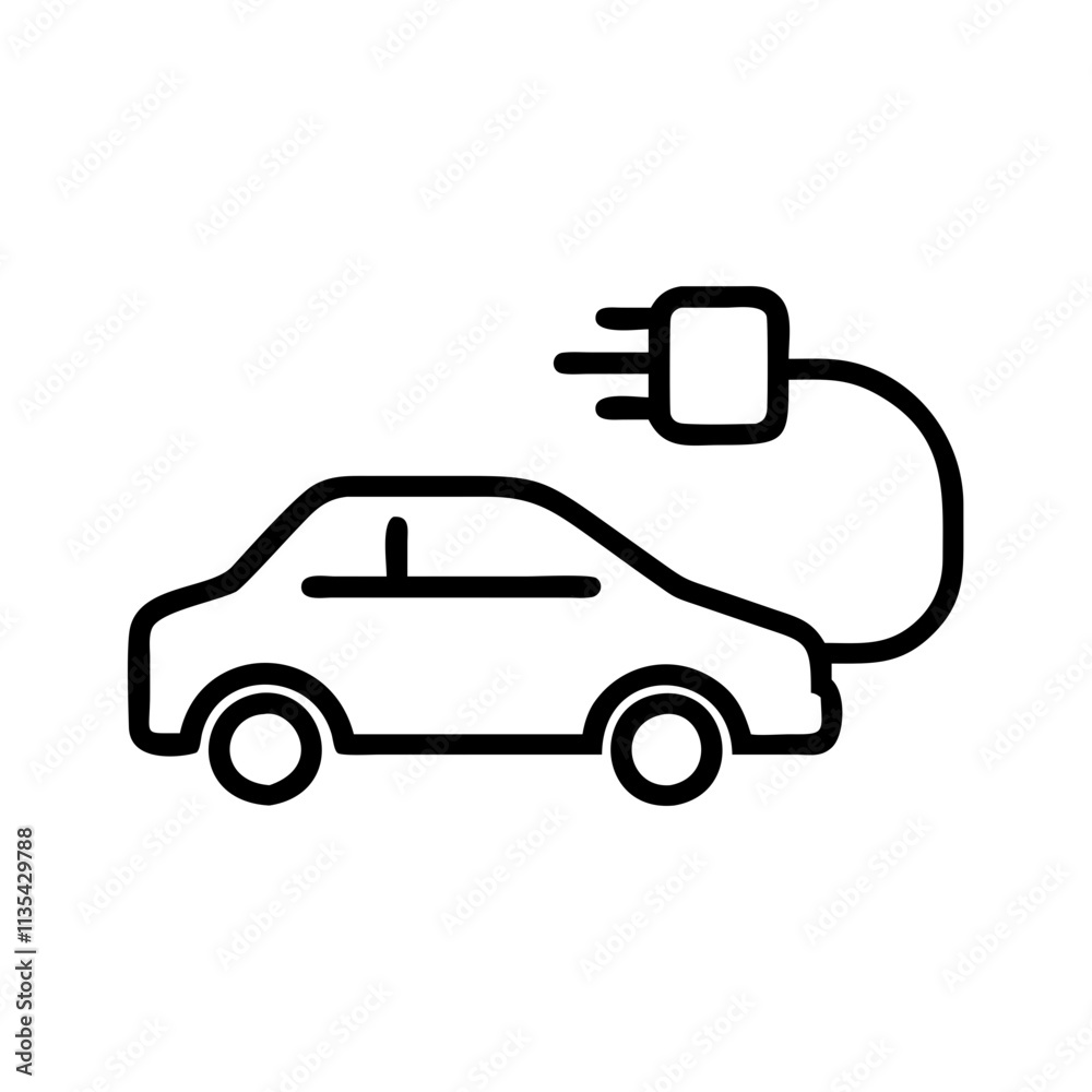 Fototapeta premium Electric car charging with connector, simple outline illustration