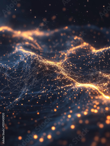 Abstract glowing network, digital landscape. Concept of technology, connection, and data.