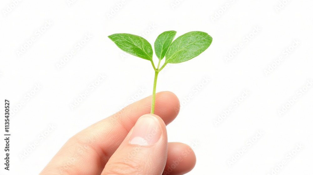 Hand Holding Green Seedling Against White Background Hand Holding Green Seedling Against White Background