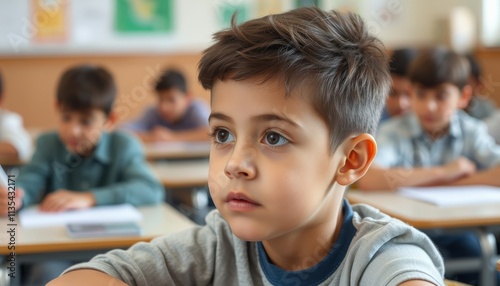 Exploring Curiosity A Young Boys Journey Through Learning in a Vibrant Classroom Atmosphere.