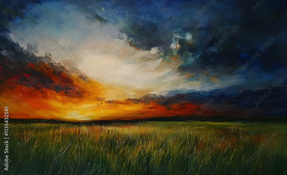 Surreal Landscape of a Cloudy Sunset Over Misty Meadows, Dreamlike Views of Nature's Beauty Surreal Landscape of a Cloudy Sunset Over Misty Meadows, Dreamlike Views of Nature's Beauty